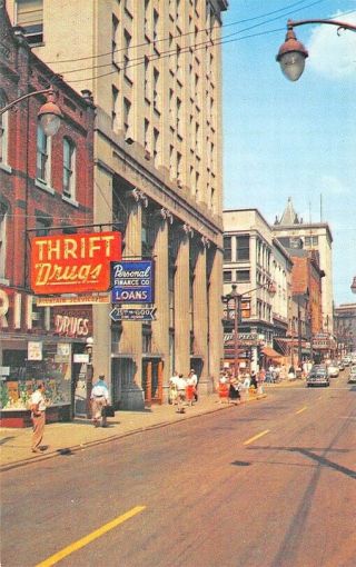 Uniontown Pa Main Street Downtown View Store Fronts Old Cars Postcard