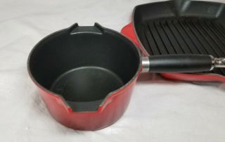 Le Creuset 26 Pot & 26 Red Enameled Cast Iron Square Grill Pan Skillet France