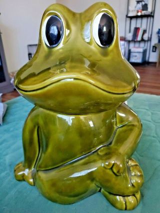 Vintage " Neil The Frog " Green Ceramic Cookie Jar 906 Usa,  Sears & Roebuck Frog