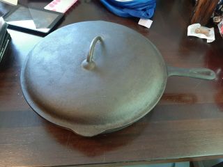 Cast Iron Dutch Oven Skillet Made In Usa No.  10 12 5/8 " Lid 12 7/16 " Pan (b)