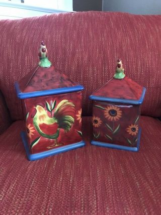Certified International By Susan Winget Rooster Ceramic Canister Set Of 2