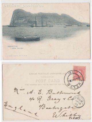 Early Postcard,  Gibraltar,  From The Bay,  Men In Rowing Boat,  Old Ships,  1903,
