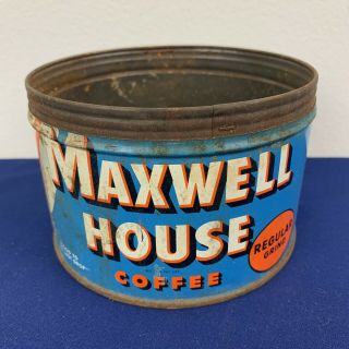 Vintage Maxwell House Regular Grind Key Wind 1 Pound Coffee Tin