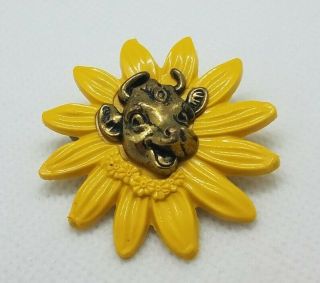 Vintage Cute Signed Borden Dairy Elsie The Cow Yellow Daisy Pin Brooch