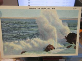 Vintage Old Postcard Michigan Greetings From Indian River Generic Lake Surf Tide