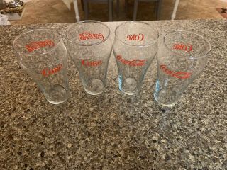 Vtg Vintage Coca - Cola Coke Red Print Clear Glasses 7” Tall Bell Shaped Set Of 4