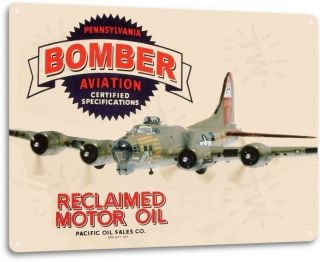 Bomber Aviation Motor Oil Gas Garage Retro Vintage Decor Large Metal Tin Sign