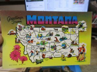 Vintage Old Postcard Montana Cartoon State Map Glendive Baker Miles City Poplar