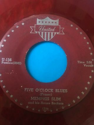 Rare Blues Red Vinyl 45/ Memphis Slim " Five O 