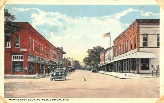 Bartow Fl Main Street Looking West Business District Old Car Postcard