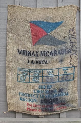 Old Vintage Burlap Coffee Bean Gunny Sack Bag Virmax Nicaragu La Roca