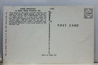 Georgia GA Atlanta Stone Mountain Postcard Old Vintage Card View Standard Post 2