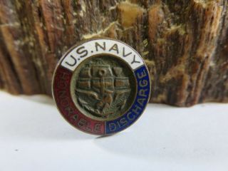 Vintage Us Navy Honorable Discharge Red White & Blue Enamel Lapel Ww2 Pin Bb1
