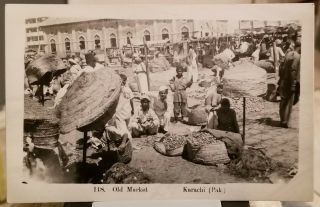1930 ' s India,  Pakistan - Karachi Old Market Sellers Real Photo RPPC Postcard 2
