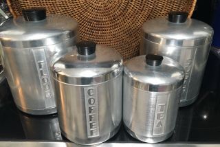 Awesome Vintage Mid - Century Aluminum Canister Set,  Set Of Four W/lids