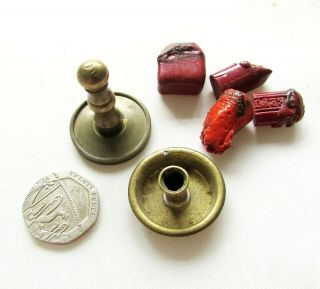 Old Antique Brass Wax Seal Stamp Set With Wax And Candle Burner With Some Wax