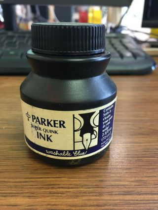 Vintage Parker Quink Ink Washable Blue With Solv X Partial Bottle