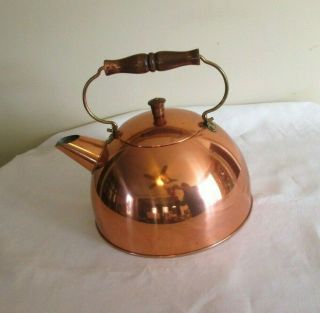 Vintage Large Revere Ware Copper Tea Kettle With Wooden Handle - 1801