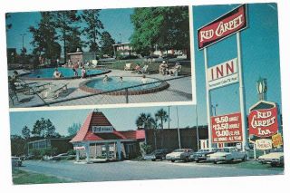 Vintage Florida Chrome Postcard Ocala Red Carpet Inn Multi Views Old Cars Pools