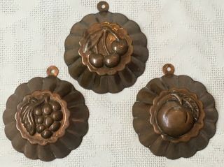 Set Of 3 Vintage Copper Dessert Or Jelly Molds Grapes,  Cherries & Peach