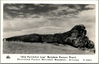 1940s Petrified Forest Arizona Rppc Postcard " Old Faithful Log " Frasher Photo