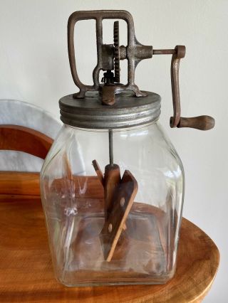 Antique Butter Churn - Rare 8 Quart Glass Jar & Hand Crank - Circa 1930 