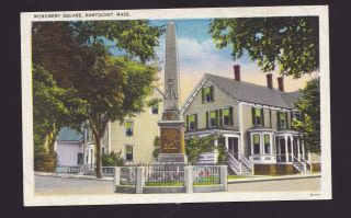 Old Vintage Postcard Of Monument Square Nantucket Ma