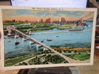 Vintage Old Postcard York Buffalo Peace Bridge Great Lakes Crossing Boats