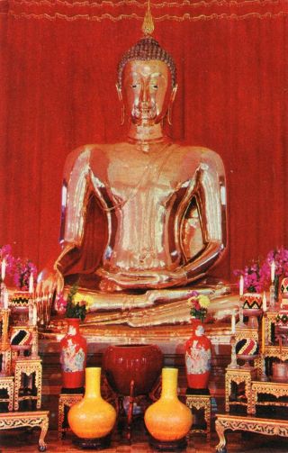 Thailand Siam Bangkok - Wat Traimit Gold Buddha Old Chrome Postcard
