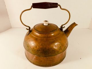Antique Revere Ware Copper Tea Kettle,  Red Wood Handle