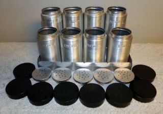 Set 8 Vtg Kromex Spun Aluminum Spice Jars with Rack mid century modern MCM 3