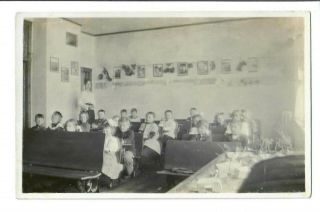 Vintage Photo Postcard Family School Class Child Girl Boy Teach Old Memory Rppc