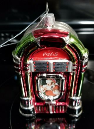 Kurt Adler Coca Cola Juke Box Santa Christmas Holiday Glass Tree Ornament