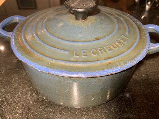 Vintage Estate Le Creuset 18 Round Dutch Oven Blue As Found Cast Iron Enamel