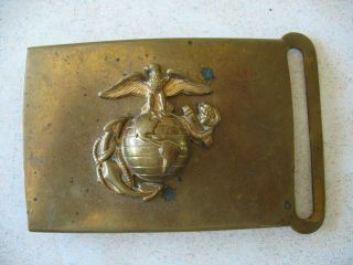 Vintage Usmc Brass Belt Buckle With Emblem.  3 1/2 X 2 1/2 Inches