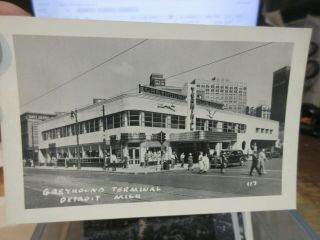 Vintage Old Postcard Michigan Detroit Greyhound Bus Station Terminal Blue Goose