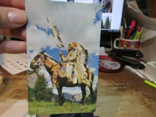 Other Old Native American Indian Postcard Chief On Horseback Tribal Regalia Rod