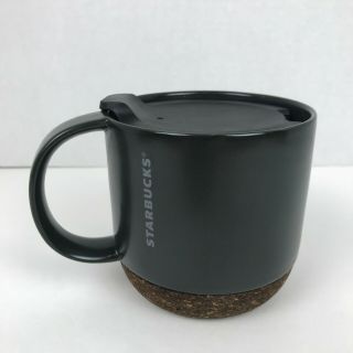 Starbucks 2016 Ceramic Gray Black Coffee Mug With Cork Bottom & Travel Lid 12oz