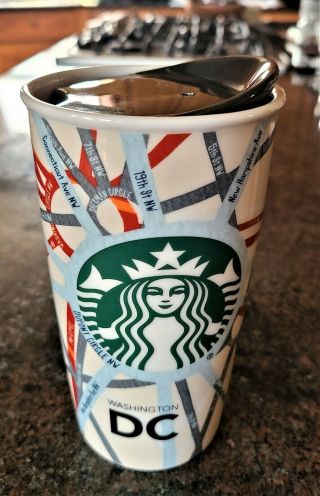 Starbucks 2015 Ceramic Tumbler Coffee Mug W/ Washington Dc Street Map With Lid @
