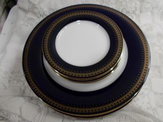 Christineholm Romanov Cobalt - Handled Platter,  2 Dinner Plates,  4 Bread