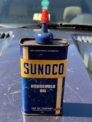 Vintage 1937 Dated Sun Oil Sunoco Lead Top Household Oil Can 4 Oz Handy Oiler