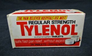 Vintage 1989 Nos Tylenol Acetaminophen 24 Tablets Box