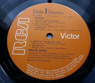 David Bowie Heroes 1977 Uk Rca 1st Press W/insert Near