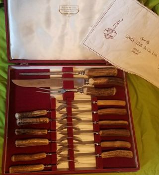 Lewis Rose & Co.  Ltd,  Real Stag Horn Cutlery Sheffield England W/box Lodge