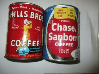 Vintage Hills Bros Coffee Can And Chase Sanborn 1lb