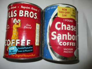 VINTAGE HILLS BROS COFFEE CAN AND CHASE SANBORN 1LB 2