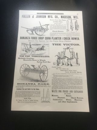 1889 Fuller & Johnson Mfg.  Co.  Farm Plow Advertising - Madison - Wisconsin
