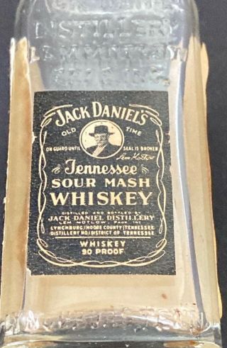 Scarce 1964 Jack Daniels Mini Glass Bottle Arched 1/10 Pint,  Lem Motlow Embossed
