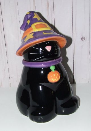 Harry And David Halloween Black Cat Cookie Jar In Witches Hat W/ Box