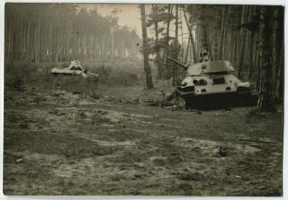 Russian Wwii Archive Photo: Destroyed T - 34 Tanks In The Forest